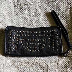 Viola Castellani Studded Black Leather Wristlet